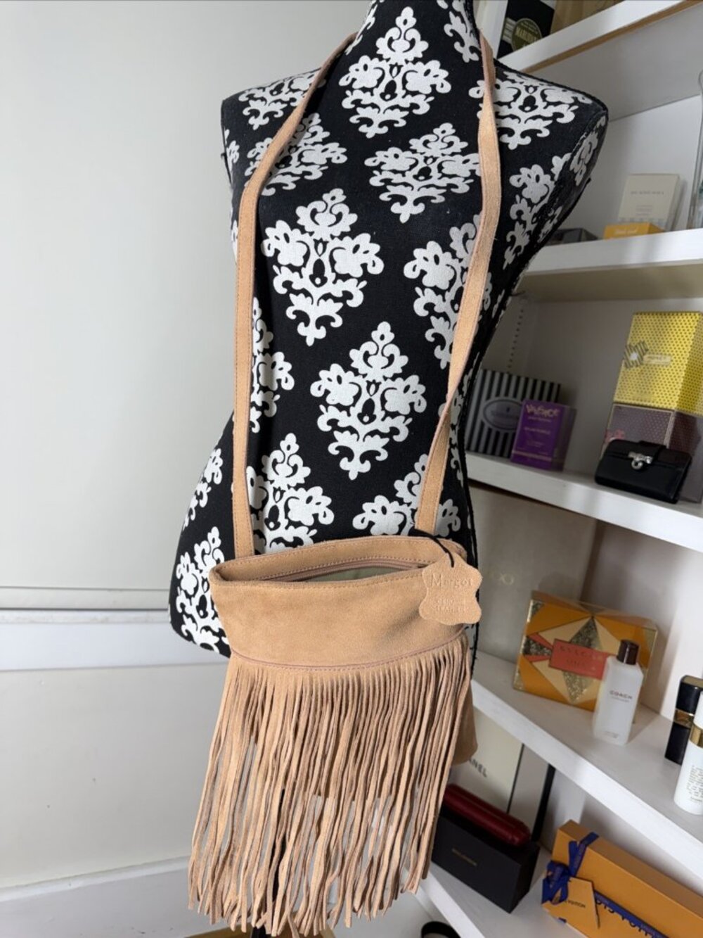 Margot Fringe Suede Leather Purse Shoulder Bag Crossbody Groovy Festival Peach